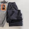 Женские зимние флисовые клетчатые брюки широкие от бедра Si Baishe