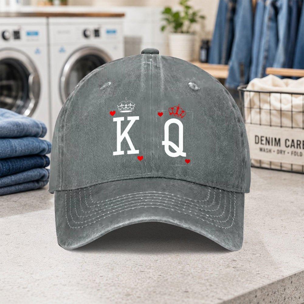 King and Queen of Hearts Washed Baseball Cap Adjustable Lightweight Dad Hat