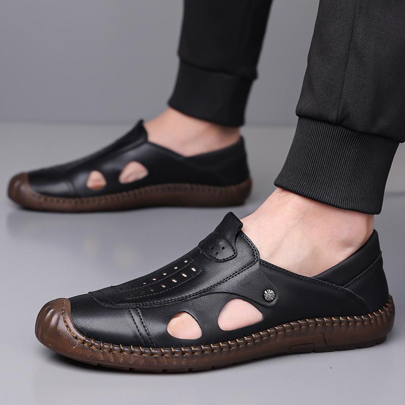 Летняя обувь 2025 Мужские плоские сандалии Нескользящие Мягкие Летний бренд Мужская обувь Черный Белый D485