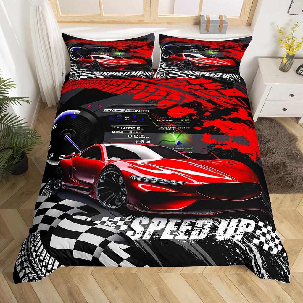 Racing Pattern Digital Printing Quilt Cover Three-Piece Youth Bedding Bedroom Decoration