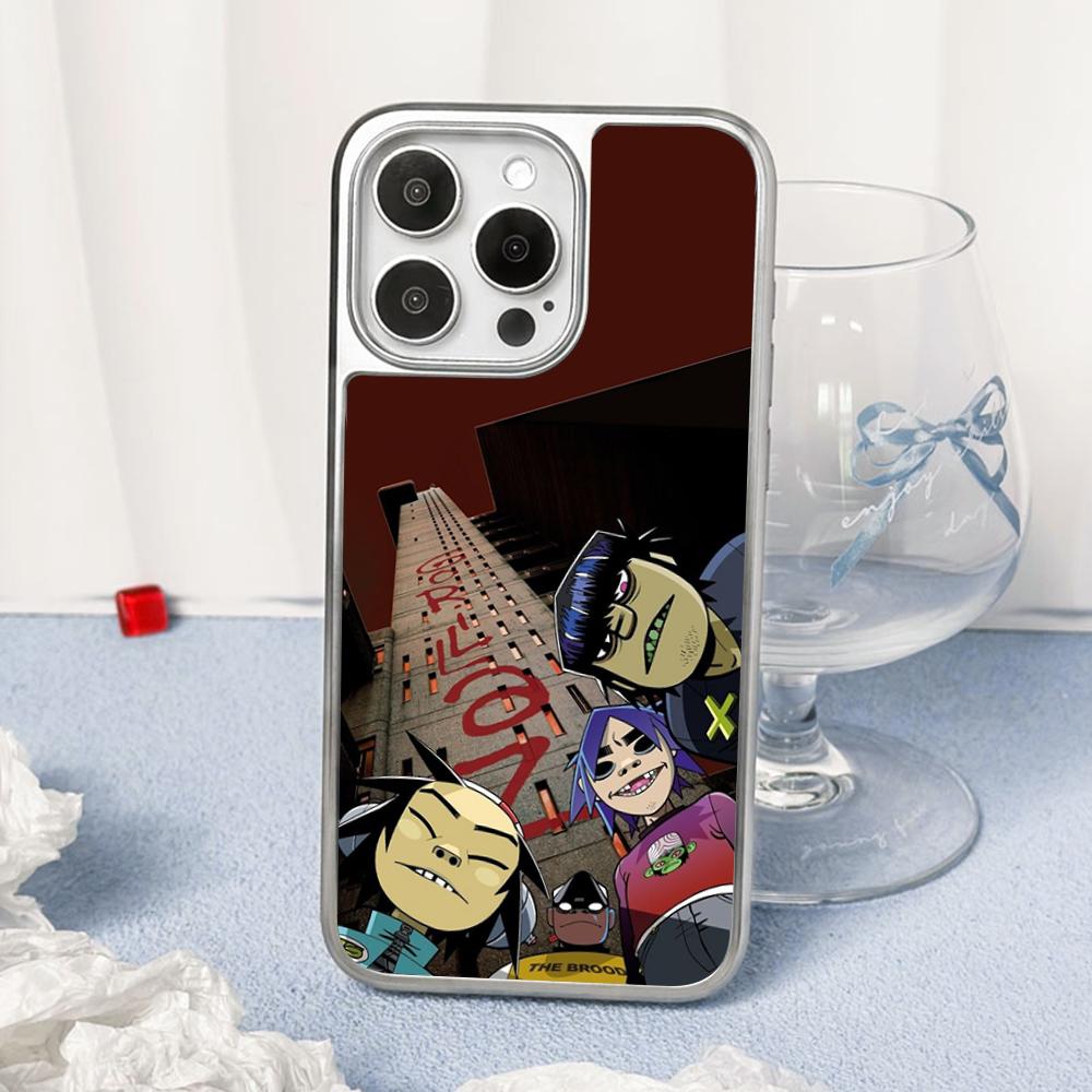GorillazS cool band fashion design Phone Case for iPhone 16 15 14 13 12 11 Pro Max Sheepskin Silver-edged protective case