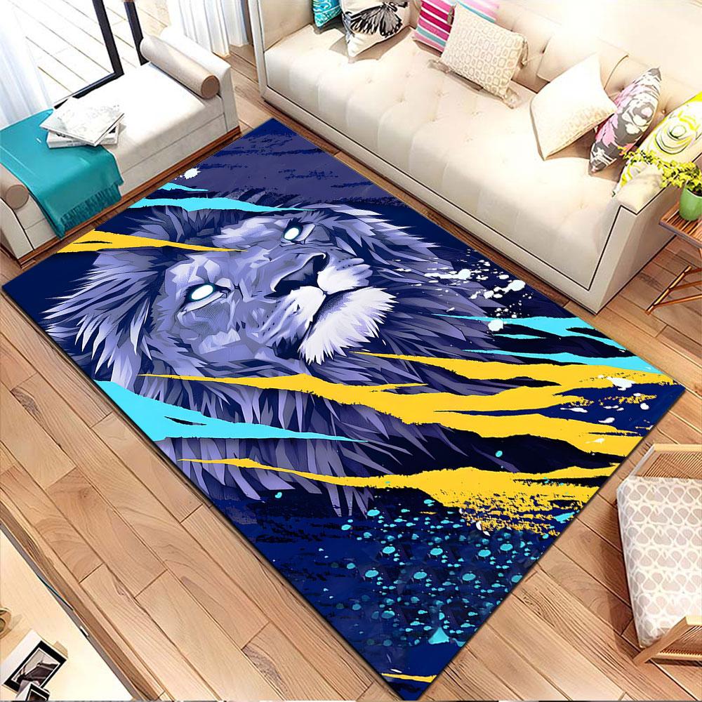 Majestic Blue Lion with Neon Streaks Patterned carpet, non slip mat suitable for living room and bedroom sofas