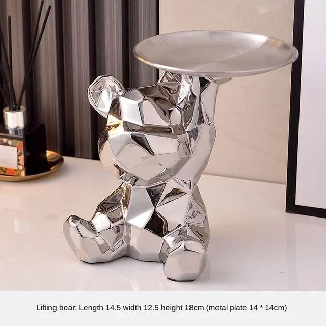 Геометрическая статуэтка медведя с подносом для хранения вещей, керамической копилкой, ключом, коробкой для хранения косметики, украшением в виде книжной полки.