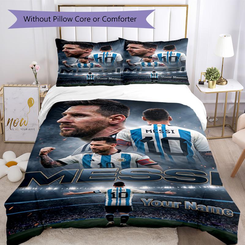 Football Messi Customize Your Name Bed CoverBed Design for Study room Soft Bedding Bedroom Decor Birthday/Christmas GiftSpiritual Gift
