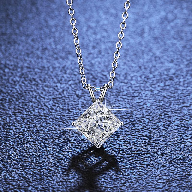 Fashion Real Moissanite Square Pendant Necklace D Color VVS1 Pure S925 Sterling Silver for Women Wedding Fine Jewelry