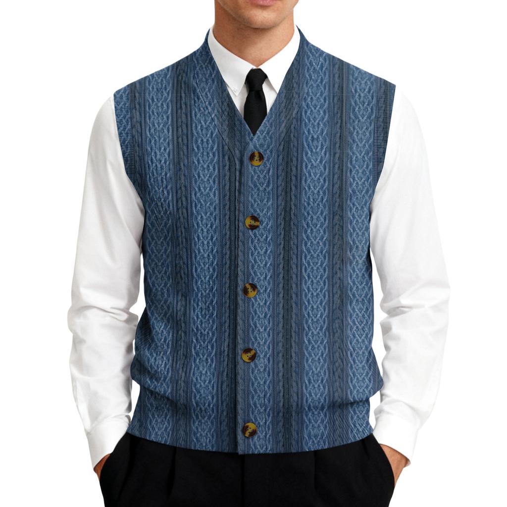 Men's V-Neck Sleeveless Knit Cardigan Vest