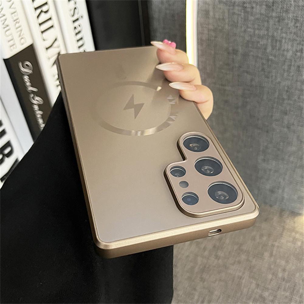 AG Matte Frosted Magnetic For Magsafe Phone Case For Samsung Galaxy S25 S24 S23 Ultra Plus Luxury Glass Lens Protection Cover