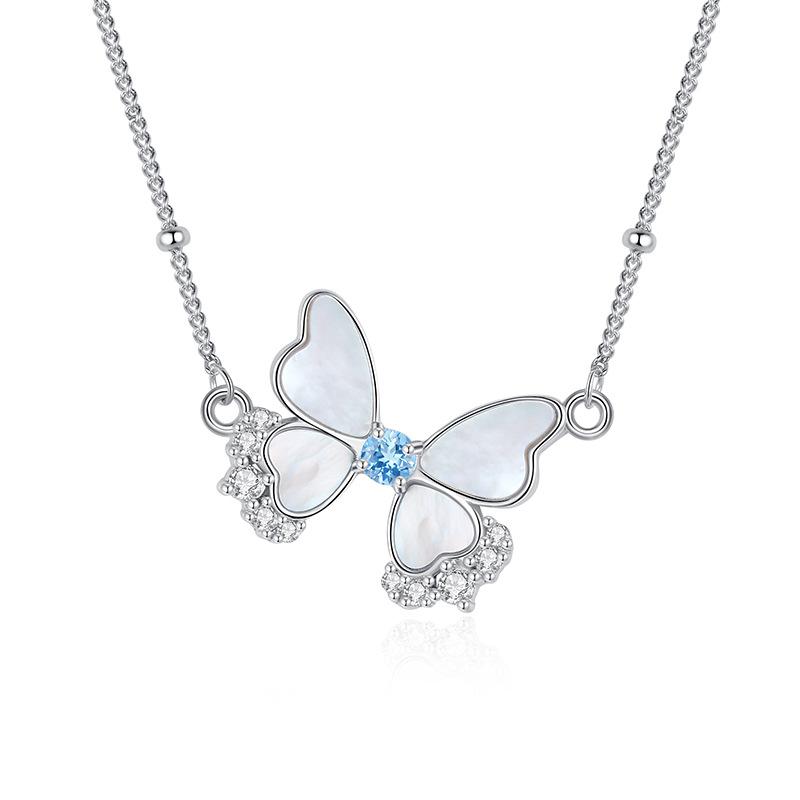 Sterling Silver Butterfly Necklace, Natural Gemstone Pendant for Ladies Gift