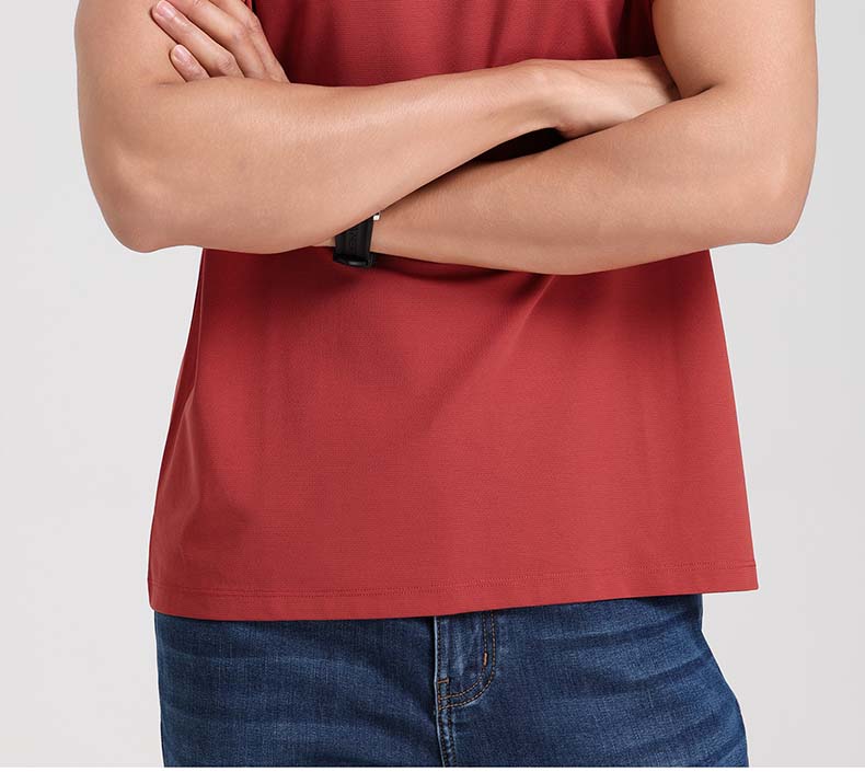 [Mesh Breathable] Langdeng Men's Round Neck T-shirt Summer Long staple Cotton Shortsleeved Top Comfortable and Elastic Sports Base Shirt