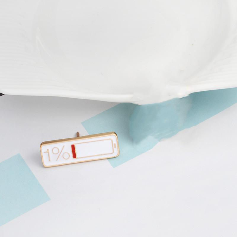 Rinhoo Enamel Pin 1% Electricity Battery Power Brooch Buckle Computer Keyboard Low Battery Bag Clothes Lapel Badge Jewelry Gifts