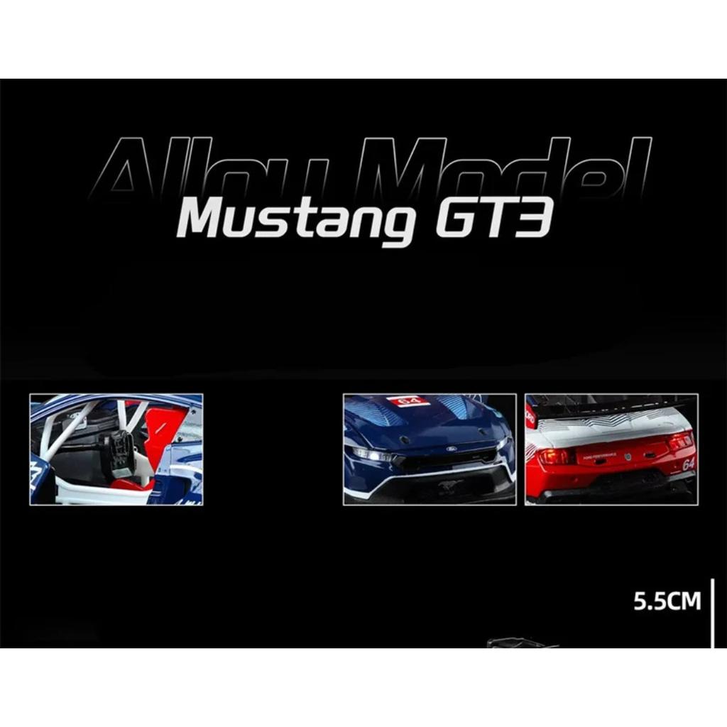 1/24 Ford Mustang GT3 #64 Модель гоночного автомобиля на трассе из сплава Металлическая литая модель спортивного автомобиля-масл-кара Модель автомобиля Звук и свет Подарки для детей