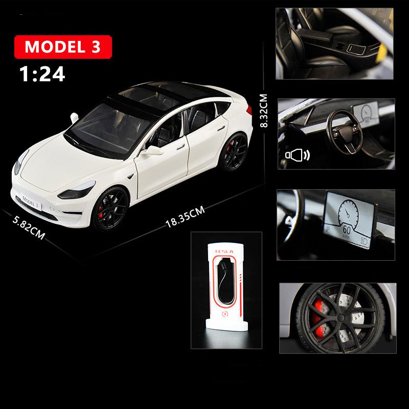 1:24 Модель X Модель Y Tesla Model 3 Литой из сплава Игрушечная модель автомобиля Звук и свет Детская игрушка Коллекционные предметы Подарок на день рождения
