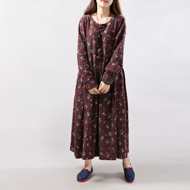 Women Print Floral Dress Spring Korean Fashion Women Long Sleeve Casual O-Neck Mori Girl Dress