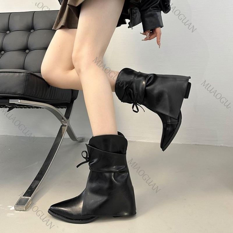 Модные Модные Ковбойские Сапоги с Острым Носком для Женщин, Цветные Блоки, на Толстом Каблуке, Женские Сапоги до Середины Икры, Винтажные Короткие Ботинки