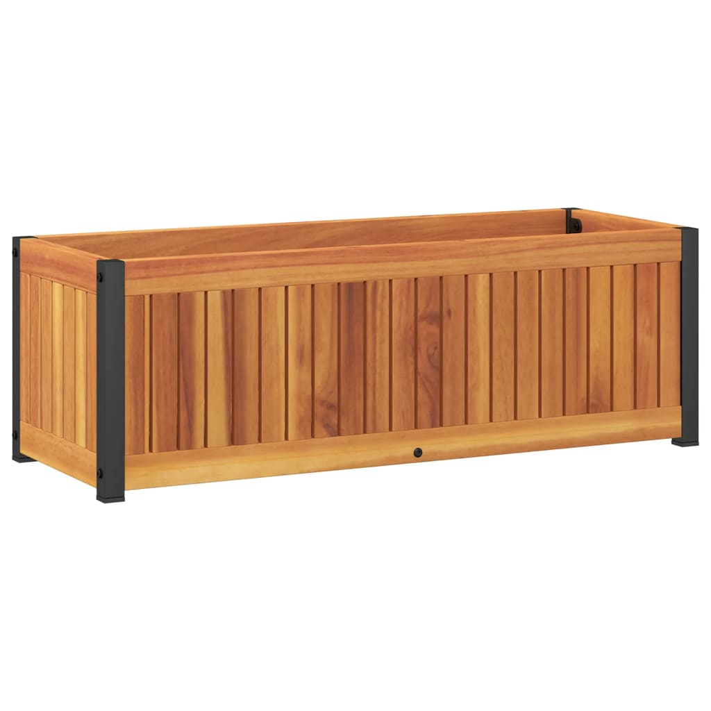 Vidaxl Donica Ogrodowa, 80X30X27,5 Cm, Lite Drewno Akacjowe I Stal