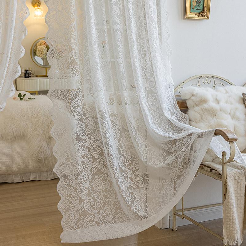 2/1Pcs Vintage Lace Curtains French Style Floral Sheer Curtains Rod Pocket Window Drapes For Living Room Bedroom Decoration