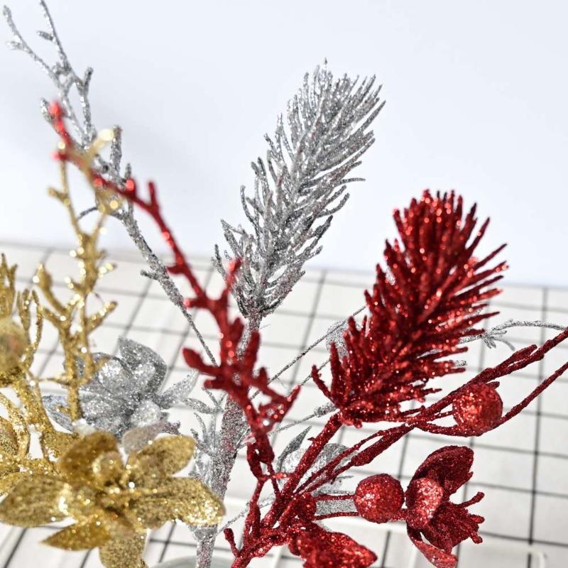 Artificial Lily Wheat Ear Red Gold Christmas Arrangement Christmas Fruit Splice Leaves Christmas Tree Gold Powder Sequins