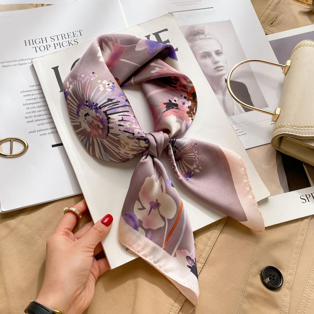 Brand Floral Print Silk Square Scarf Women Soft Satin Kerchief Hairband Neckerchief Head Hijab Lady Headband Foulard Bag Ribbon