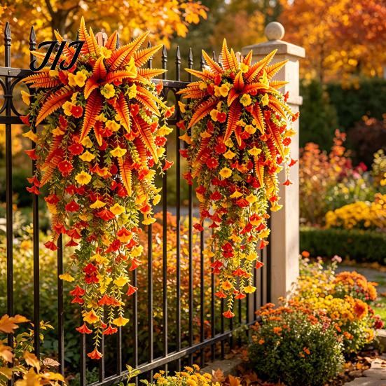 Realistic Silk Petunias Artificial Morning Glory Flower, Faux Fall Hanging Flowers Plants, UV Autumn Decor for Front Door Resistant Wall Home