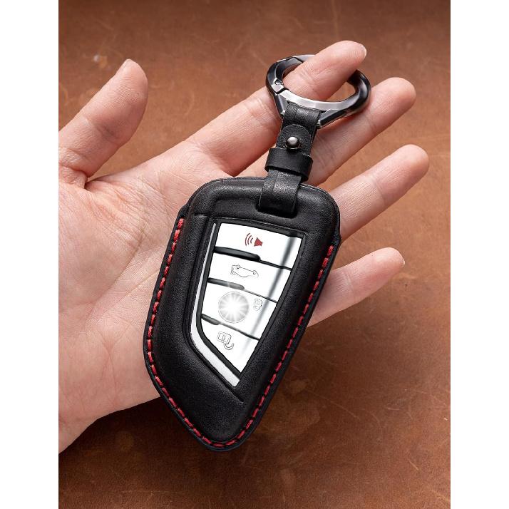for BMW Key Fob Cover Leather Car Remote Case Holder Keychain Compatible for BMW 2 5 6 7 Series X1 X2 X3 X5 X6 X7 -Black