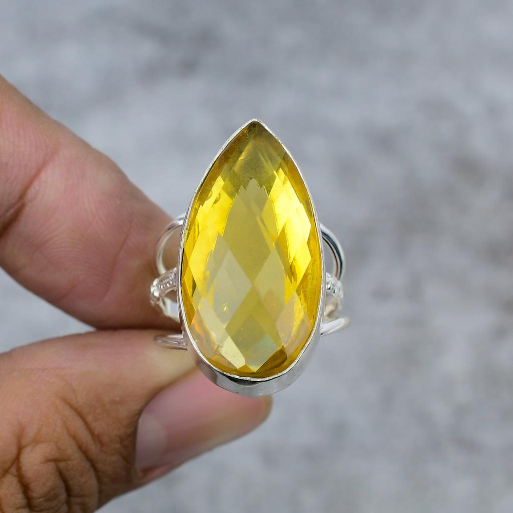 Citrine Gemstone Handmade 925 Sterling Silver Jewelry Ring Size 8 M-259
