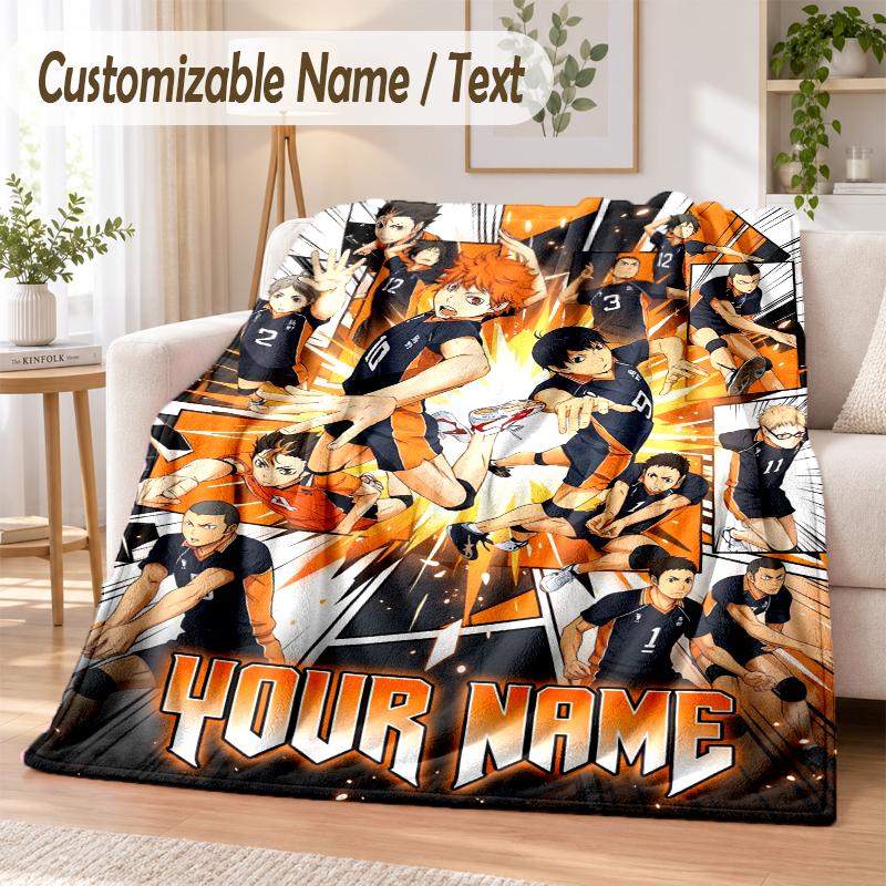 Haikyuu Custom Name Flannel Throw Blanket Soft Warm for Sofa Bed Indoor Home Use
