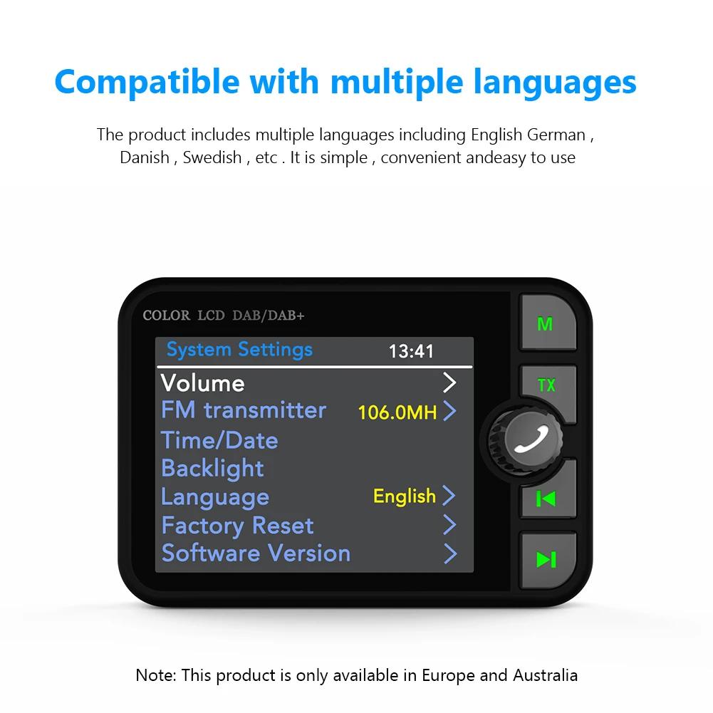 DAB+ Автомобильный цифровой радиоприемник FM-приемник BT MP3-плеер с экраном 2,4 дюйма DAB для европейского автомобильного аудиосигнала вещания телефонного звонка