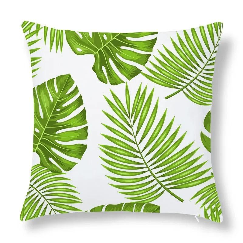 Green Leaf Print Decorative Pillowcase Car Sofa Square Cushion Pillowcase