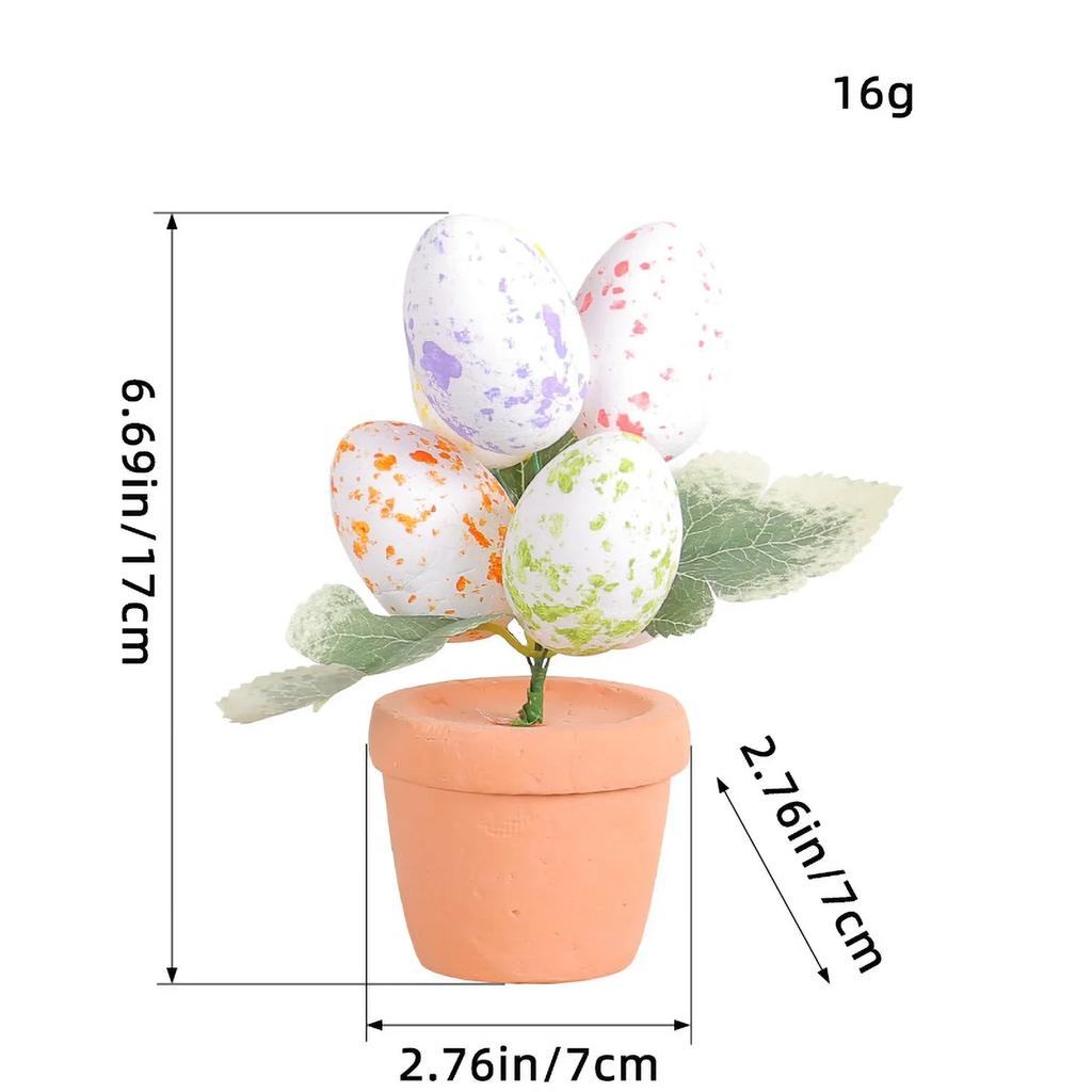Easter Simulation Egg Potted Flower Tree Cartoon Printed Eggs Easter Desktop Decorative Ornaments Home Decor