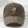 Sunflower Printed Baseball Cap Distressed Travel Hat Vintage Dad Hat  For Women Man