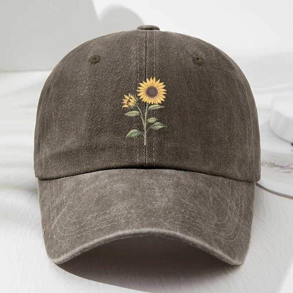 Sunflower Printed Baseball Cap Distressed Travel Hat Vintage Dad Hat For Women Man