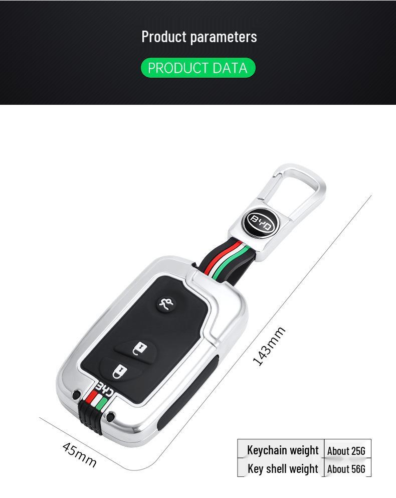 BYD Car Key Cover for F3, FO, E6, M6, G3, L3, Tang, S6, and S7 - Metal Shell Case and Buckle
