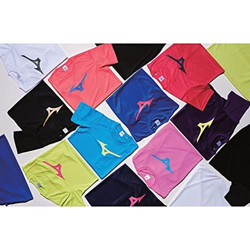 Mizuno Training Wear Short Sleeve T-Shirt with Big Logo, Moisture-Wicking, Quick-Drying, 32JA8155, Lime Green x Magenta, Size M (Japan)