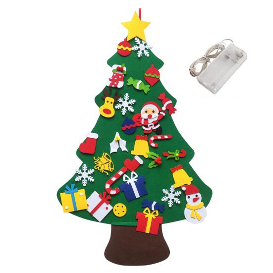 Новогодняя елка из фетра для малышей, светодиодная подсветка, набор для самостоятельной сборки новогодней елки с Санта-Клаусом и снеговиком