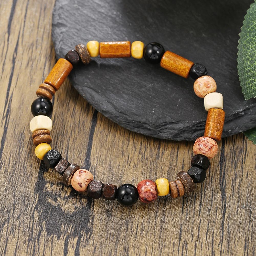 Handmade Natural Real Coffee Bean Bracelet Elastic Sandalwood Coconut Chip Wood Splicing Woven Jewelry Bracelet for Women