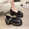 Mary Jane Shoes Women's Spring 2025 New Fashion High Heel Bow Platform Heel Pearl with Skirt Small Leather Shoes