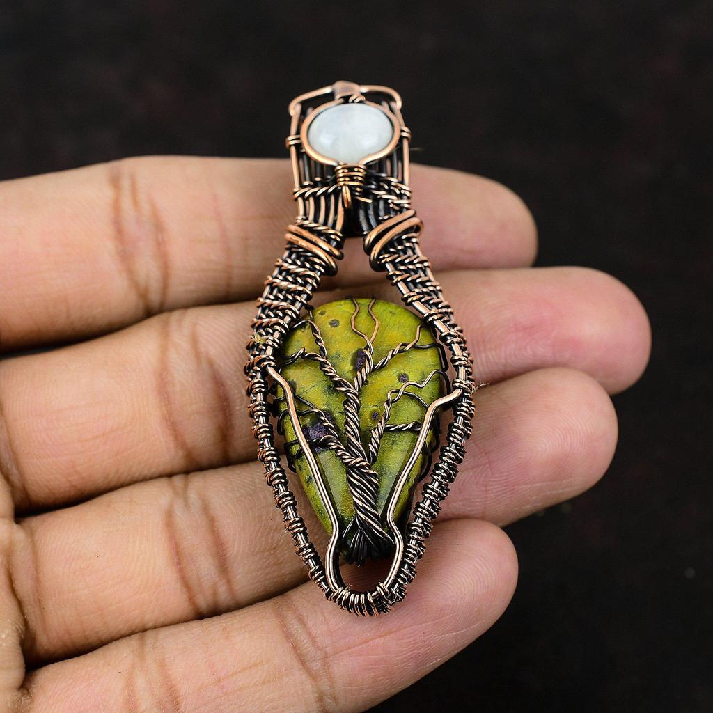 Дерево жизни стихтит медная проволока обернутая подвеска радужная лунная бижутерия дизайнерская подвеска ручной работы стихтит драгоценный камень ювелирные изделия для женщин