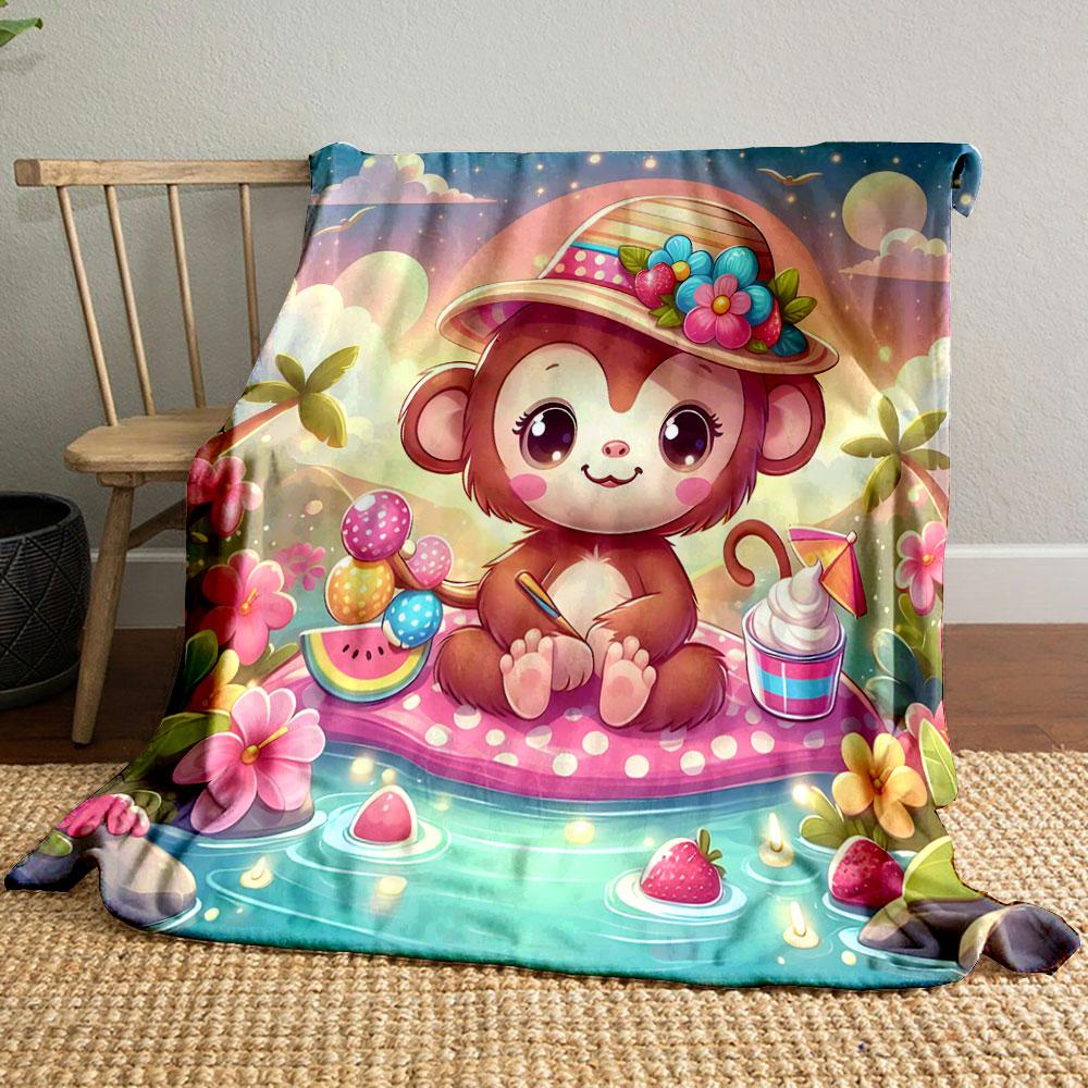 Cute Monkey Picnic by the Tropical Lagoon print blanket soft and cozy perfect for the living room bed sofa or a nap,gift