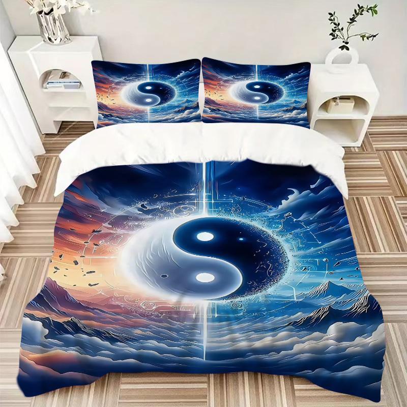 3PCs Yin Yang Symbol Design Cover Set, Breathable Fabric(1 Duvet Cover + 2 Pillowcases) (Without Quilt) yy250911186