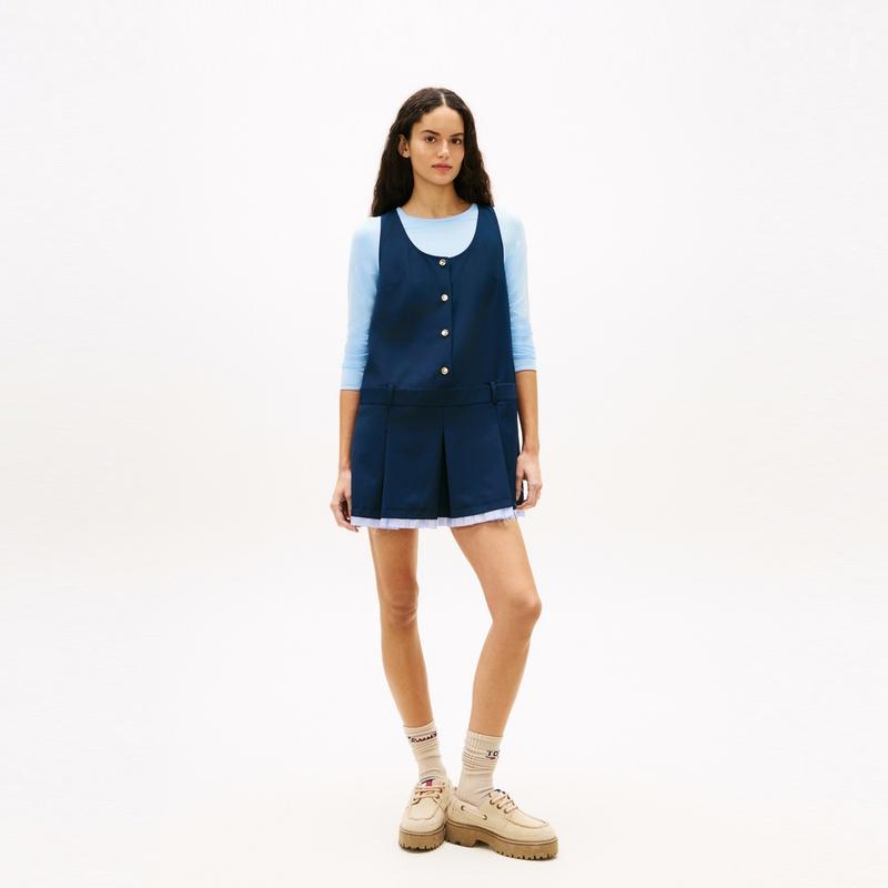 Tommy Hilfiger Деловое платье-жилет с плиссировкой и золотой пряжкой для женщин DW0DW22759