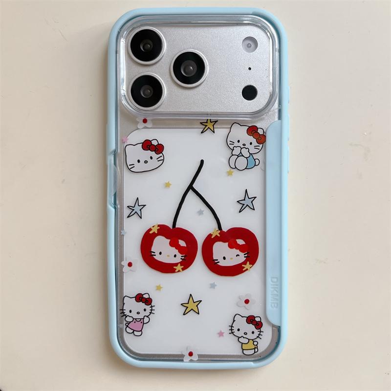 Cute Light Blue Hello Kitty Cherry Phone Case For iPhone 17 16 15 14 Pro Max Star Pattern Clear Protective Cover