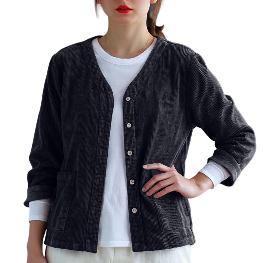 Женский ретро вельветовый кардиган свободного кроя с V-образным вырезом, полосатая вельветовая рубашка, топ, куртка