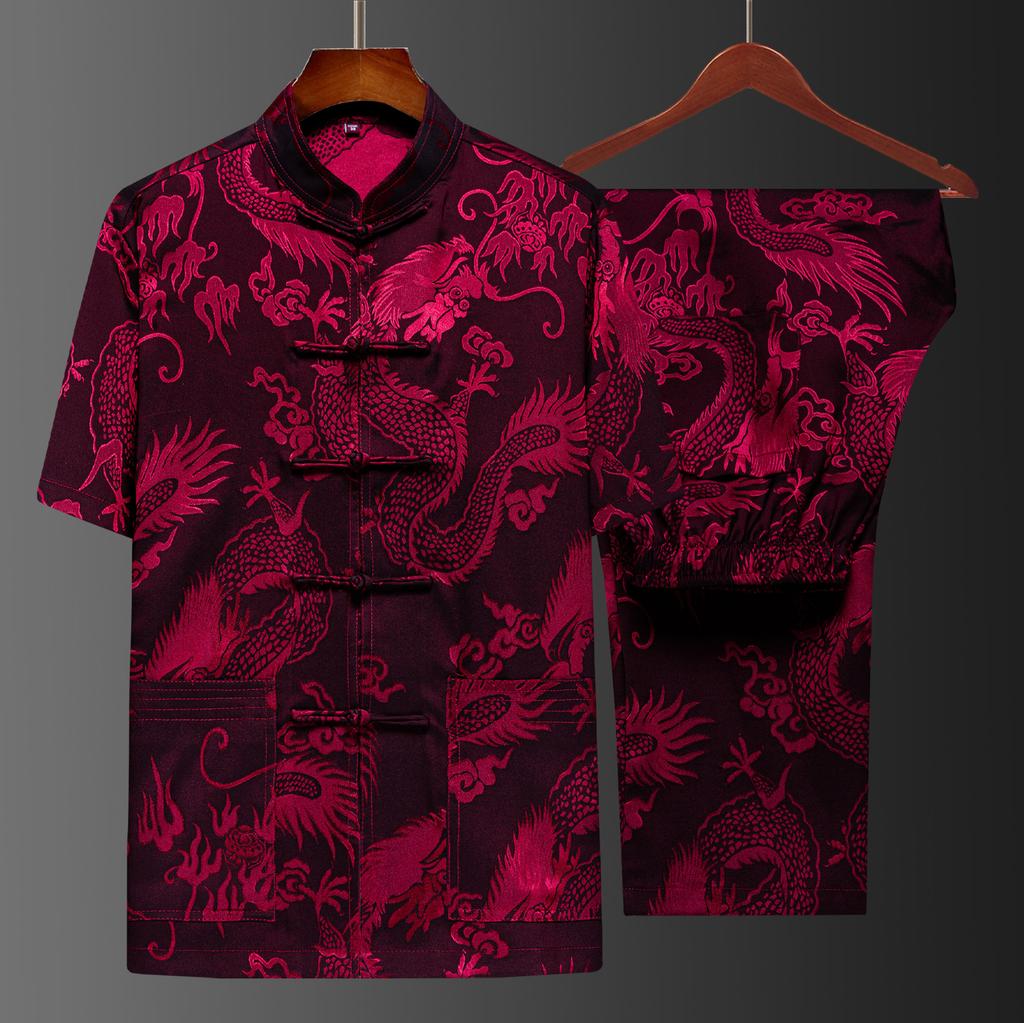 Костюм Тан мужской с коротким рукавом в китайском стиле, костюм для отца, летний костюм, костюм китайского дедушки, мужской