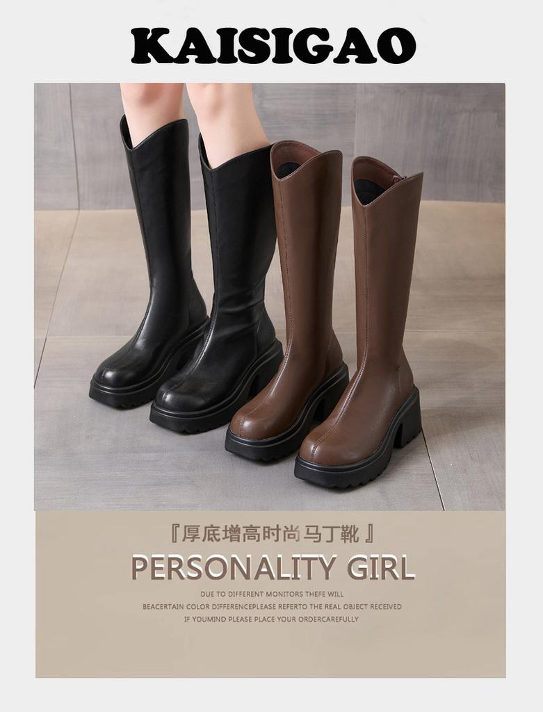 Versatile Thick-heeled Platform Boots for Women, Autumn and Winter 2025, Small Knight Boots, But Knee-high Boots for Women