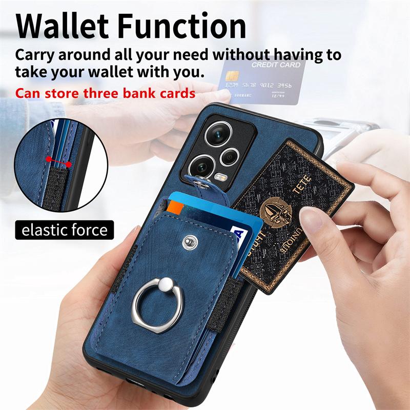 For Redmi Note 12 4G Leather Wallet Id Card Slot Ring Holder Case For Redmi Note 12 Turbo 12R 12 Pro Plus Stand Shockproof Cover