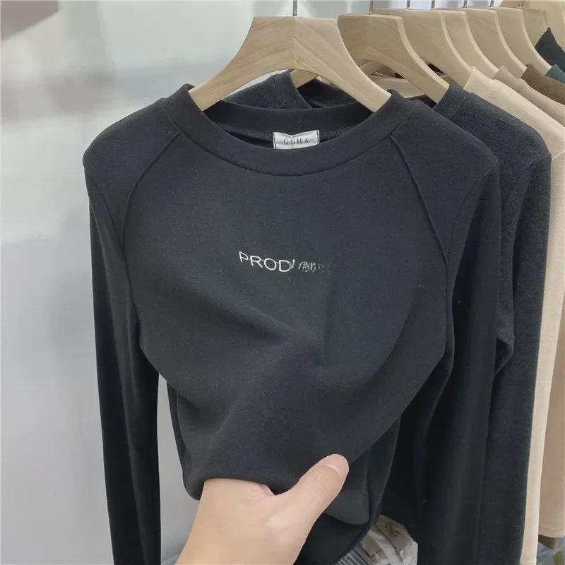 Женский осенне-зимний бархатный вышитый длинный рукав теплый топ