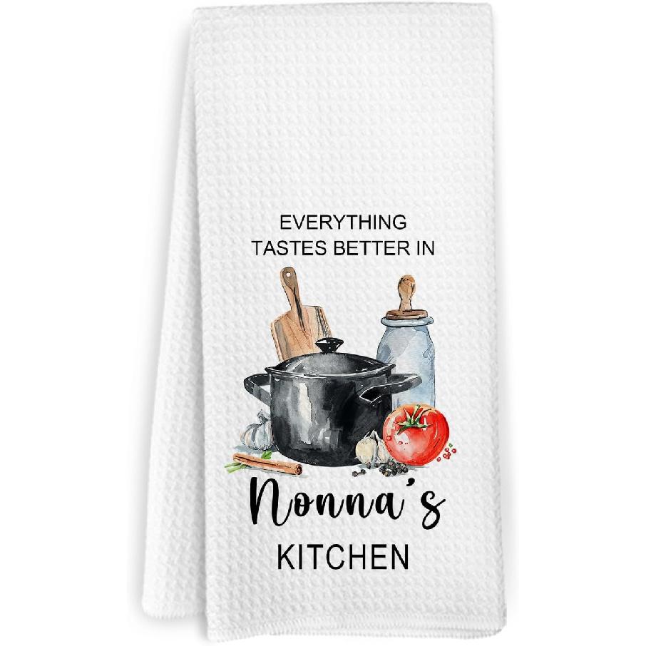 Nonna Gifts Kitchen Towels, Gifts for Nonni Grandma from Grandkids, Everything Tastes Better in Nonna's Kitchen Decorative Hand Tea Towels for