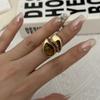 Vintage Natural Stone Stainless Steel Rings for Women Men Trendy Gold Plated Hollow Geometric Ring Finger Accessories Jewelry