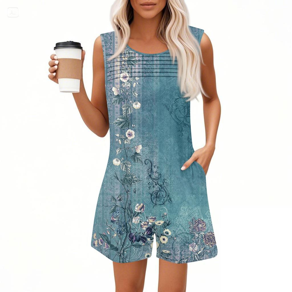 Womens Casual Sleeveless Jumpsuit Tank Top Jumpsuit Shorts Rompers With Pockets