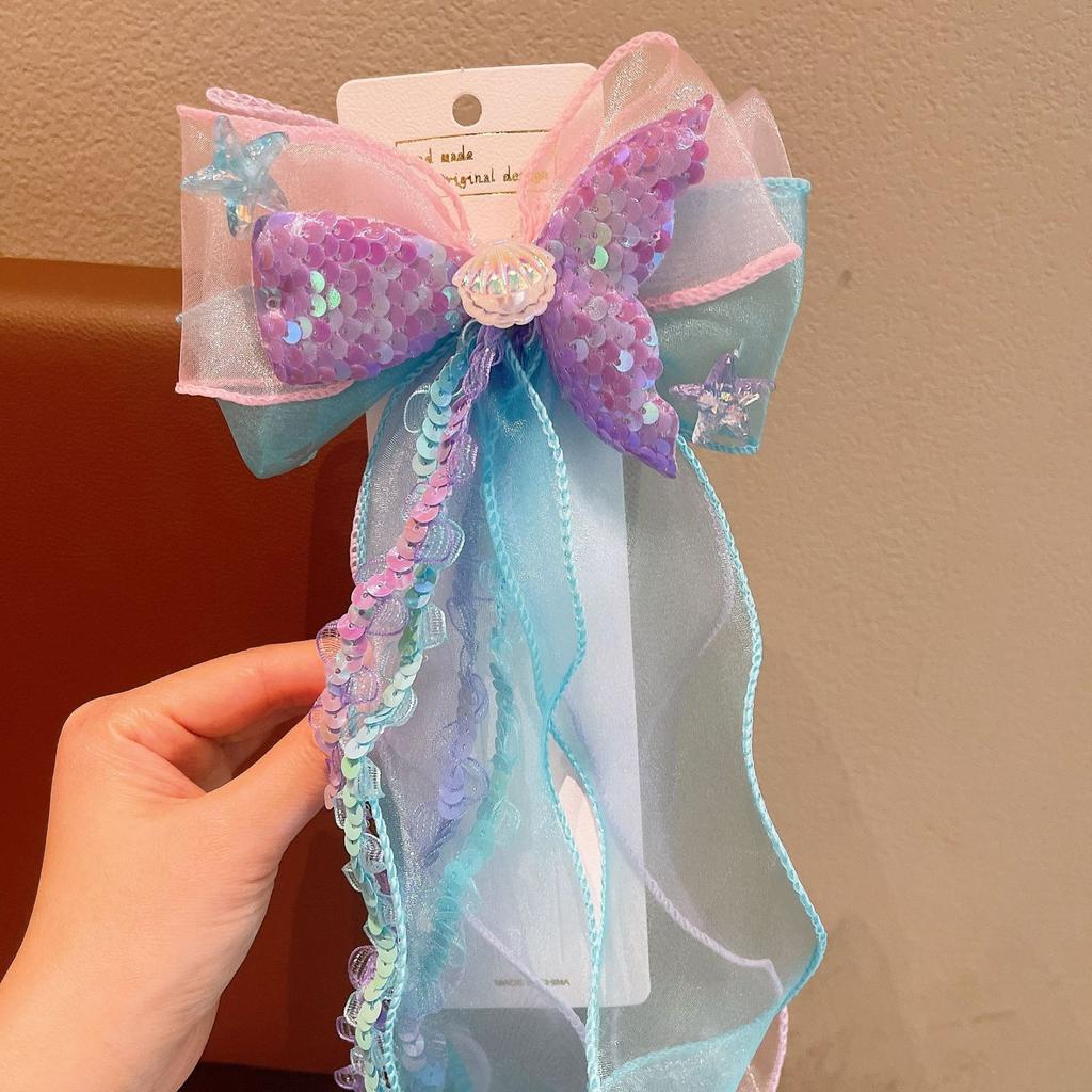 Супер Сказочный Ободок для Волос Русалки Детская Корона Головной Убор Девочки Жемчужная Кисточка Цепочка на Лоб Маленькая Девочка Узел-Бабочка Заколка для Волос